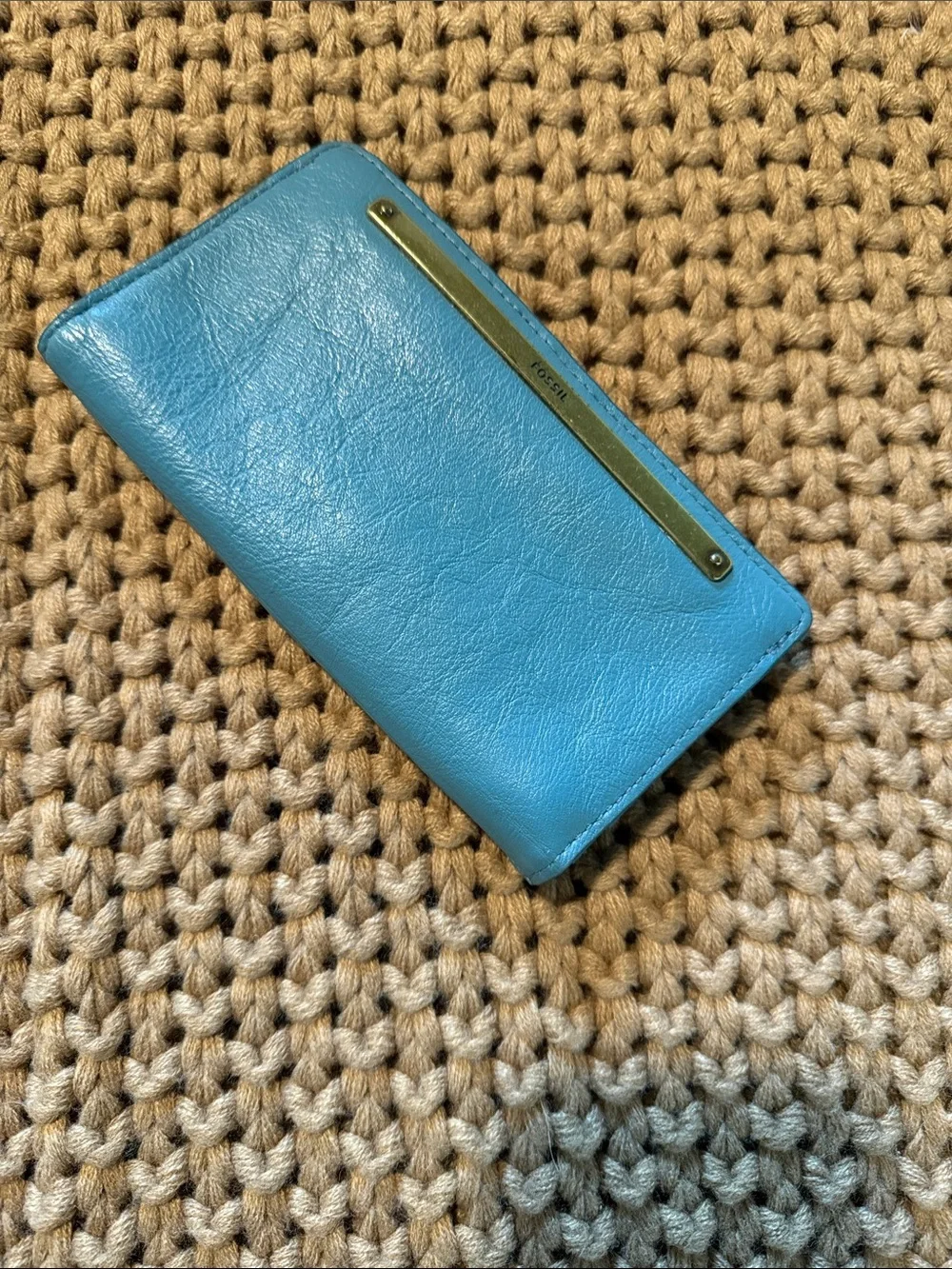 Fossil Blue Leather Wallet with Gold Accent